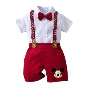 Mickey Mouse Boy Outfit Suspenders Second Third Birthday Disney Clothes Set